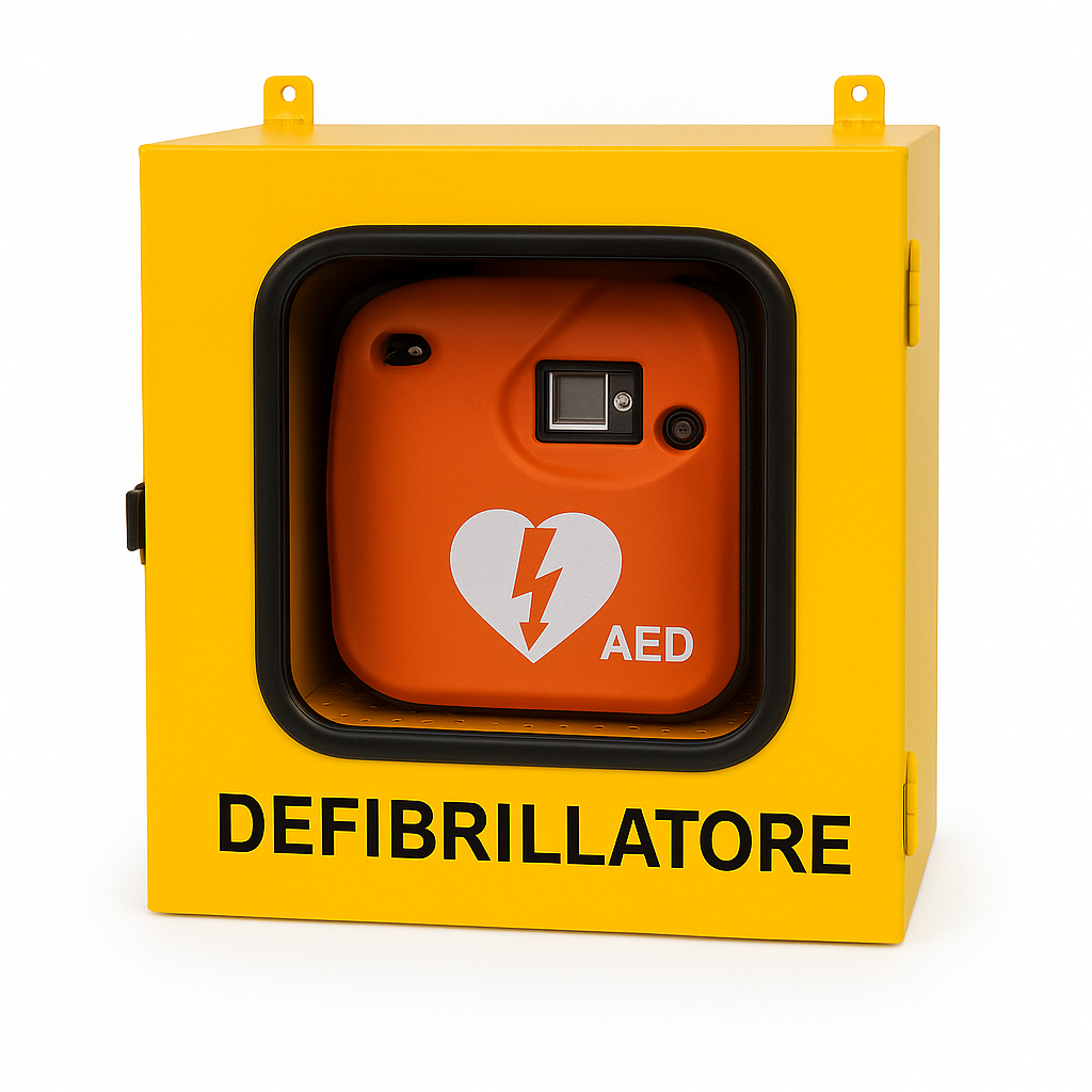 Teca defibrillatore metallica da esterno CARVEL allarmata ARM041